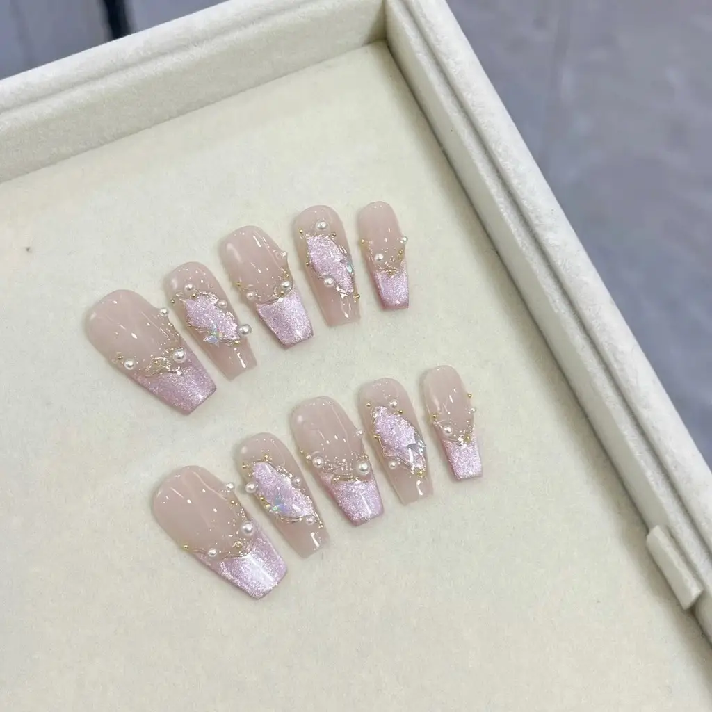 Nail Art Cat Eye Pink - Glazed Moonlight Handmade Wearable Nail Pink