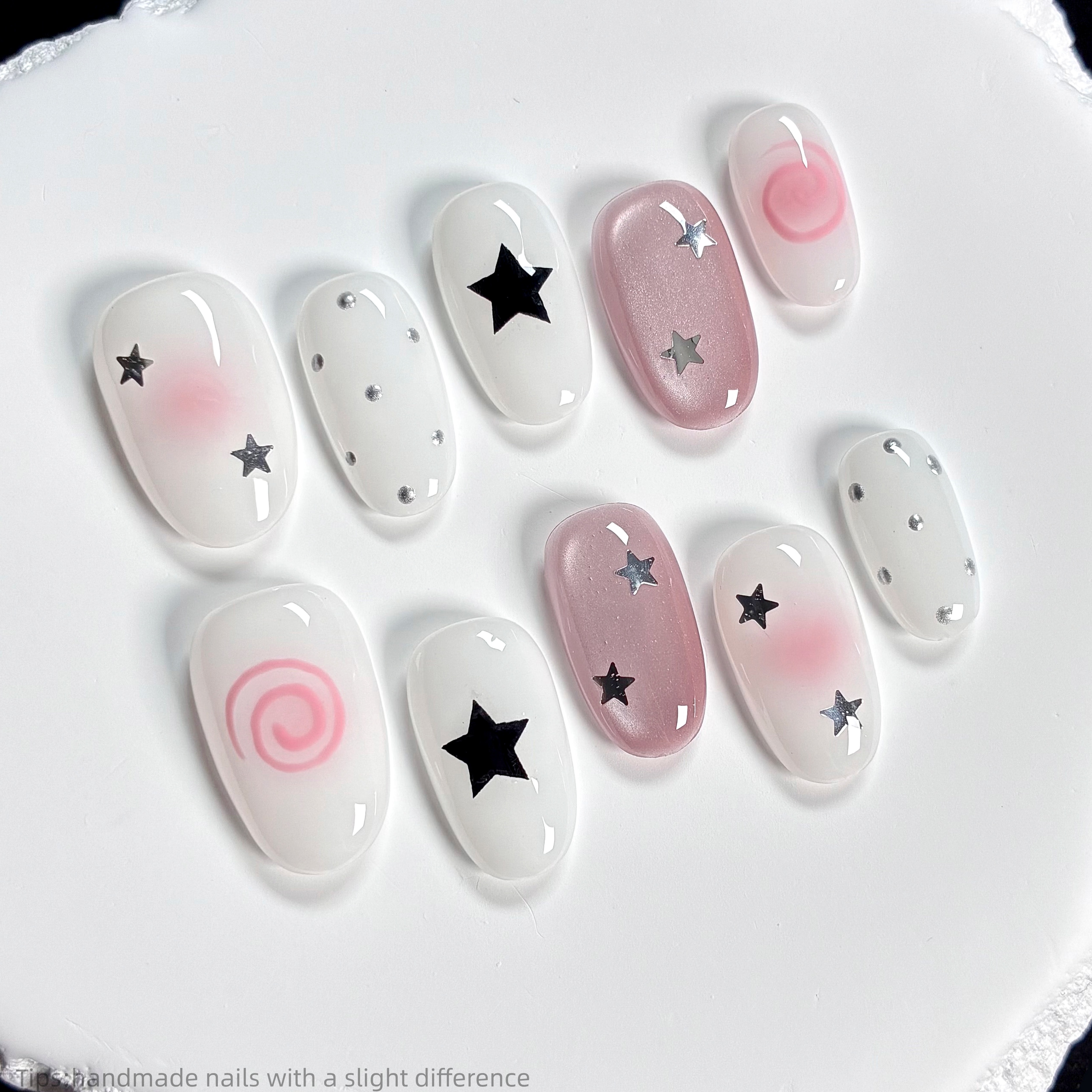 Nail Art Cat Eye Pink - 10pcs handmade pink press on nails