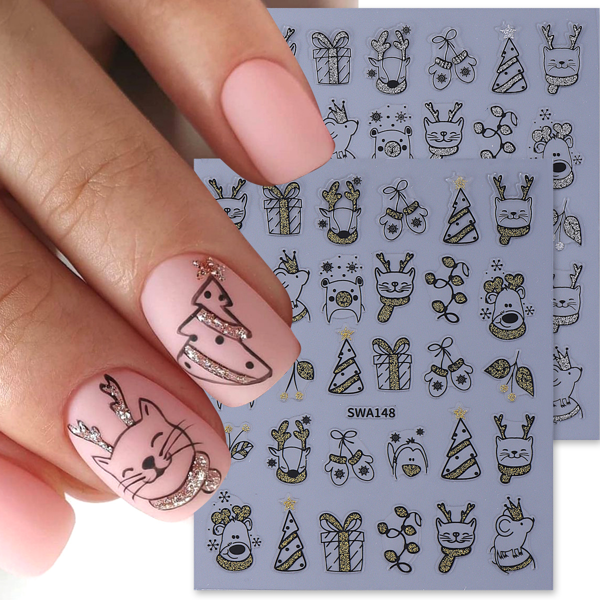 Nail Art Xmas Simple - 2pcs Shinning Cartoon Christmas Nail Art