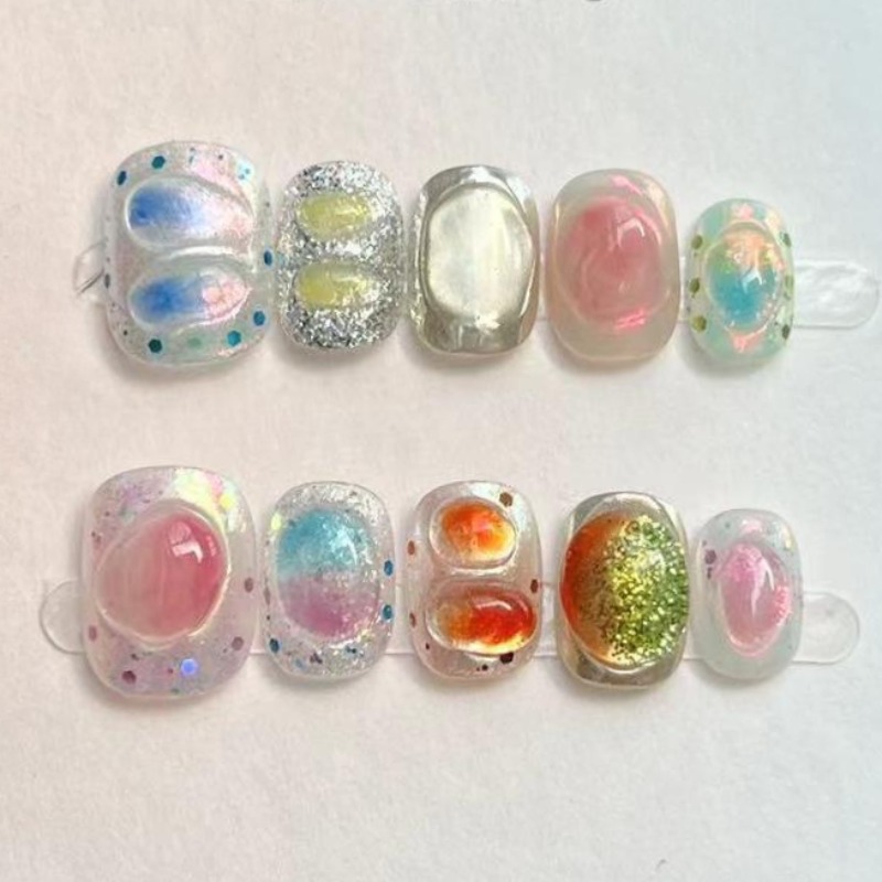 10Pcs Cute Short Round Handmad - огляд і ціна Nail Art Glossy