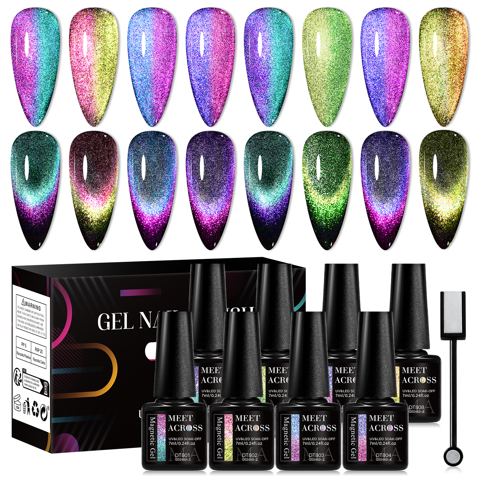 MEET ACROSS 8Pcs/Set 9D Rainbo - огляд і ціна Nail Art Rainbow