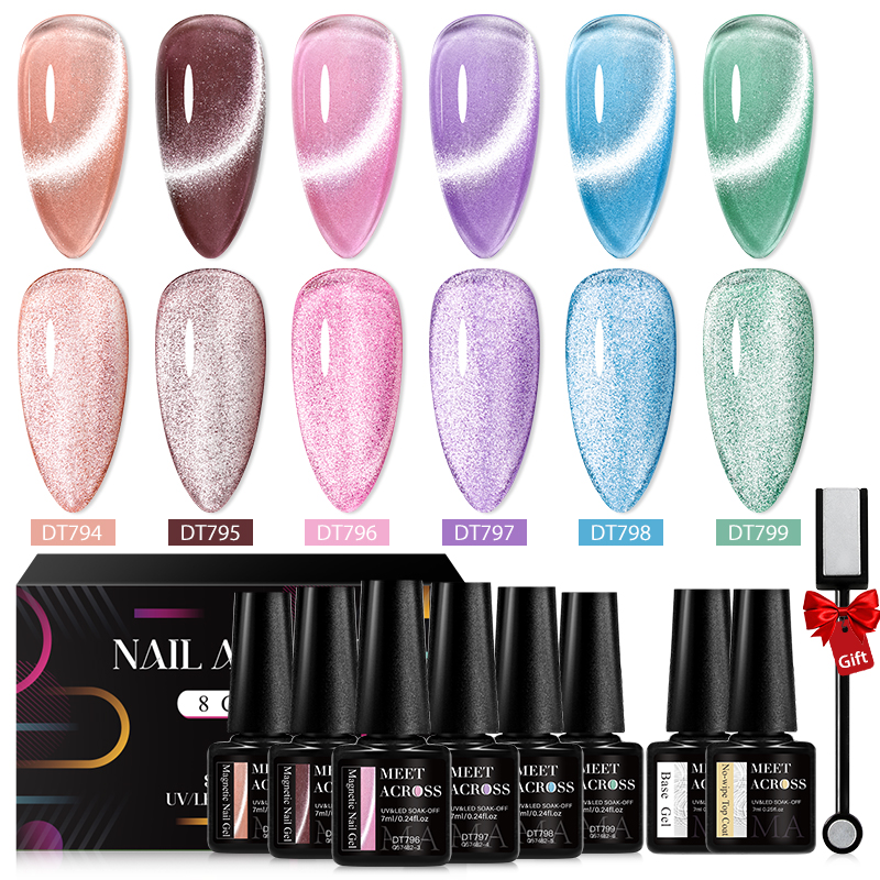MEET ACROSS 8Pcs/Set 9D Rainbo - огляд і ціна Nail Art Rainbow