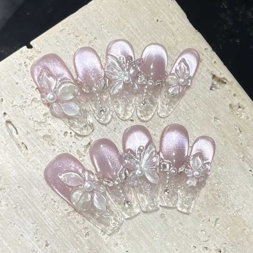 Spring 3D Bauhinia Flower Hand - огляд і ціна Nail Art Cat Eye Pink
