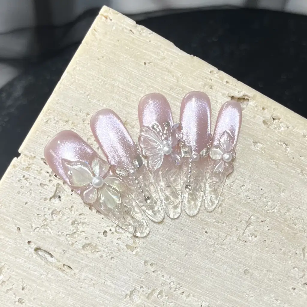Spring 3D Bauhinia Flower Hand - огляд і ціна Nail Art Cat Eye Pink