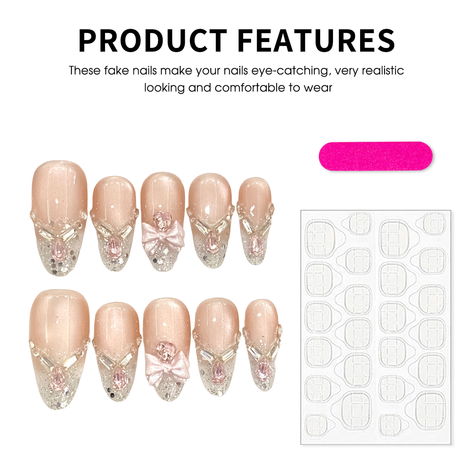 Handmade Cat Eyes False Nails  - огляд і ціна Nail Art Cat Eye Pink