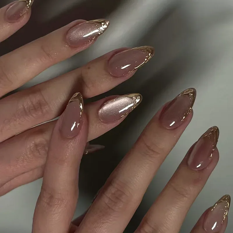 24Pcs Metallic Cat Eye French  - огляд і ціна Nail Art Cat Eye Pink