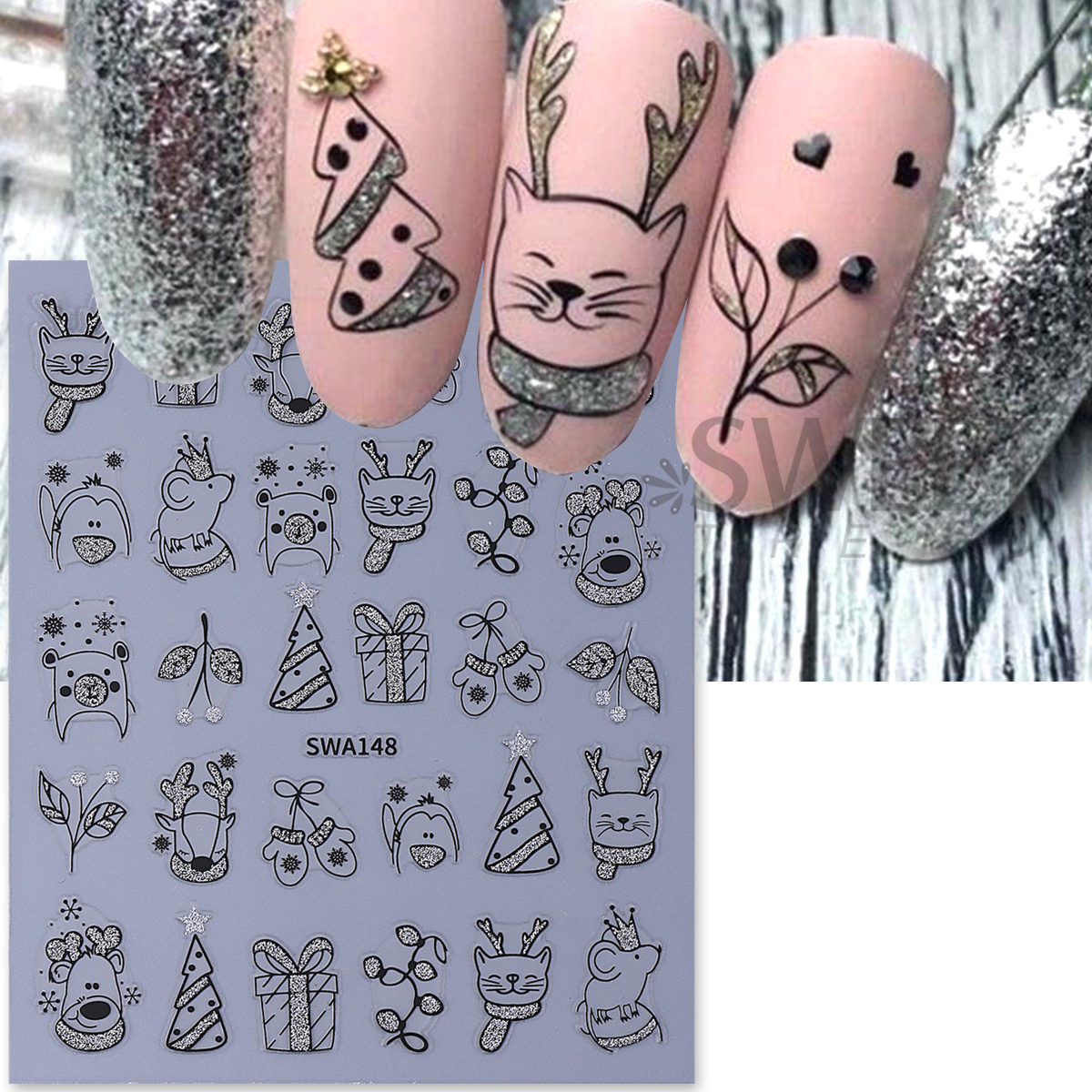 2pcs Shinning Cartoon Christma - огляд і ціна Nail Art Xmas Simple
